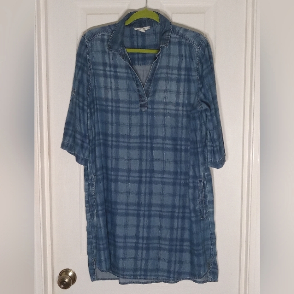 Shirt Dress Pull Over Plaid V-neck beachlunchlounge